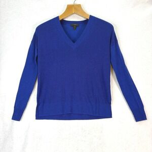 J. Crew Royal Blue V Neck Long Sleeve Knit Sweater Top XXS Merino Wool‎ Blend